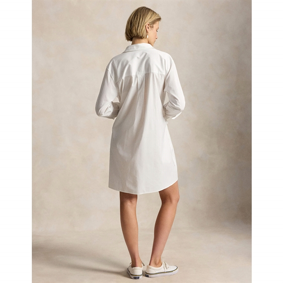 Polo Ralph Lauren Cotton Drawcord Skjorte Kjole, Hvid